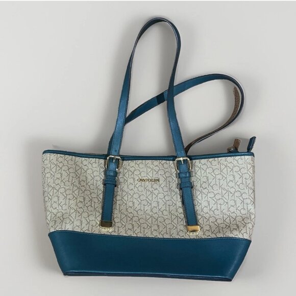 CALVIN KLEIN Green Brown Khaki SHOULDER TOTE BAG MSRP $ 158 - Picture 1 of 5